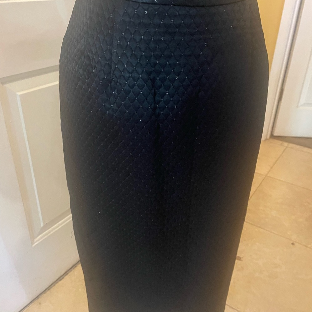 Lily & Taylor Elegant Black Quilted two piece skirt suit with Crystal Accent - Picture 6 of 10